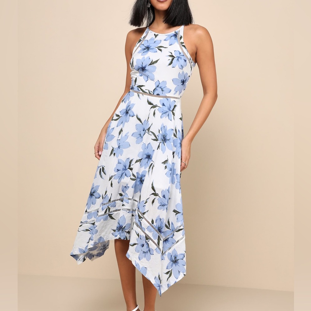 Lulus Blue and White Floral Zahara Dress